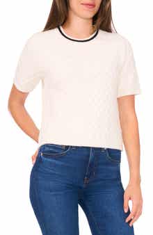 Halogen® Diamond Stitch Short Sleeve Sweater