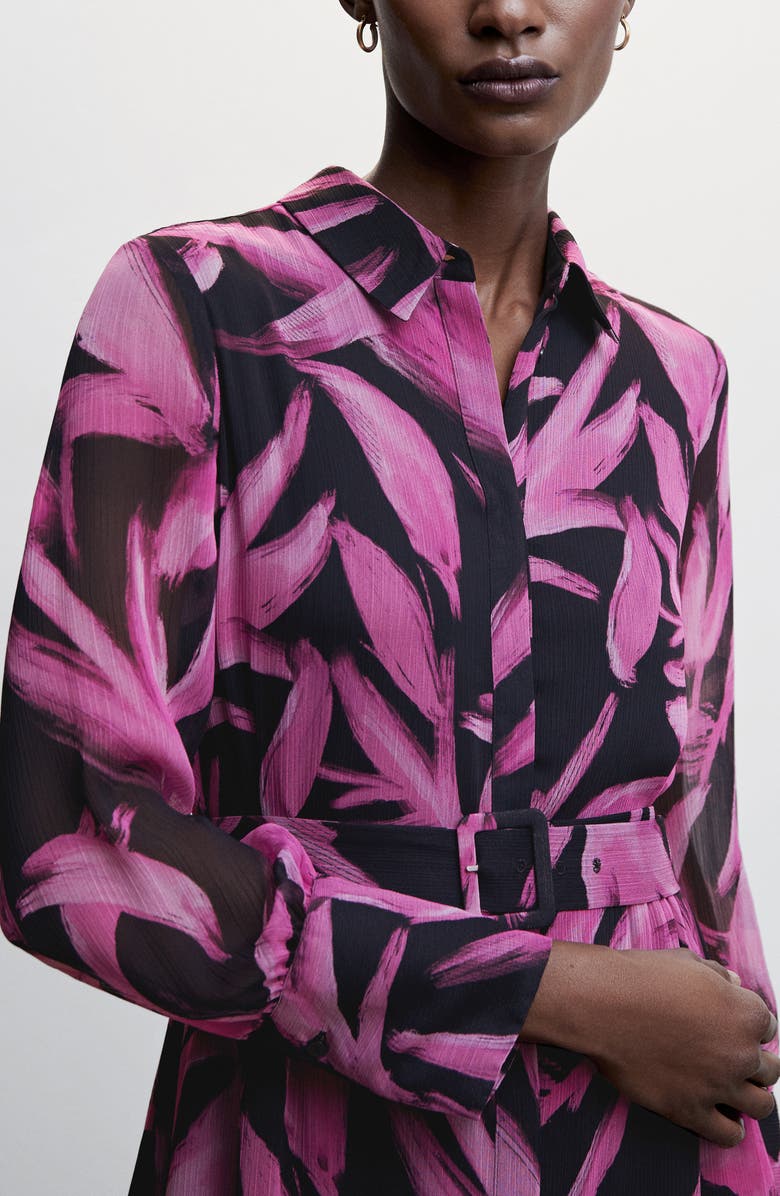 MANGO Long Sleeve Leaf Print Dress, Alternate, color, 