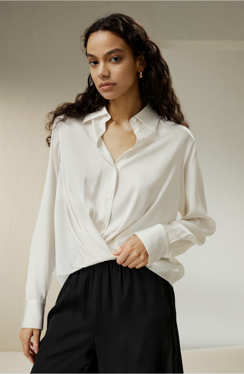 Lilysilk Hem Pleated Silk Blouse, Alternate, color, White