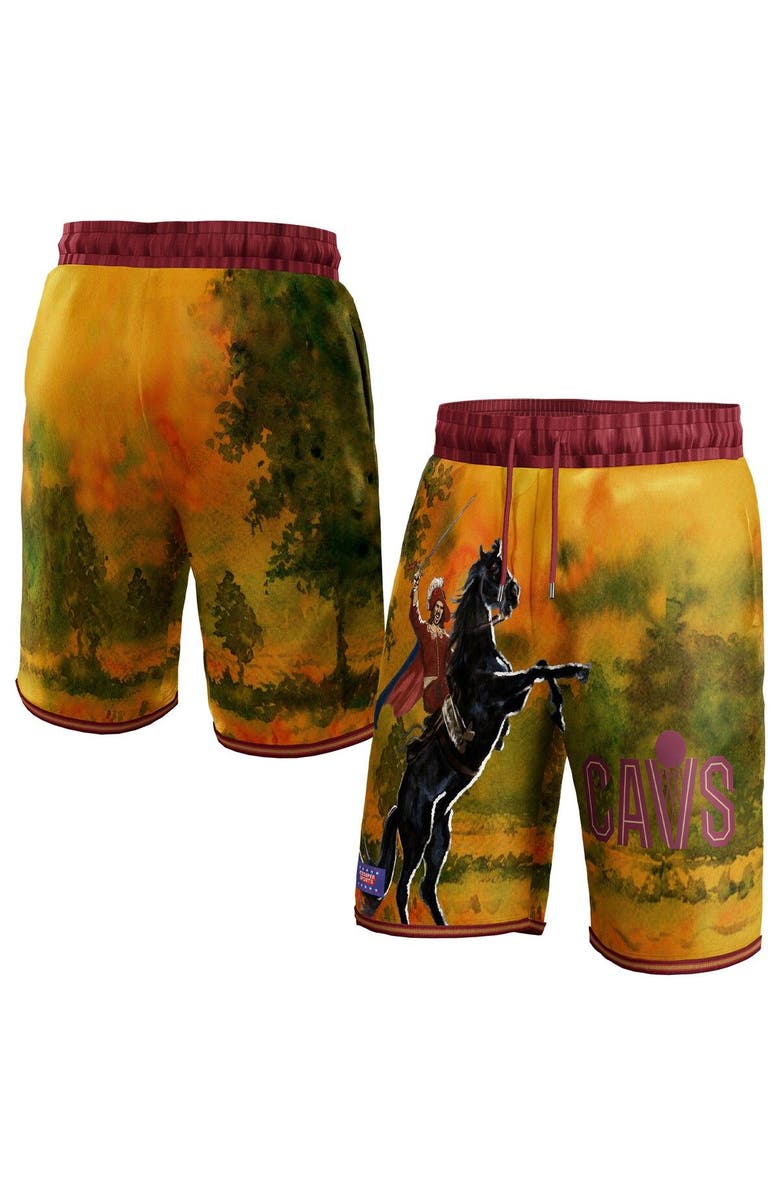 NBA X KIDSUPER Unisex NBA & KidSuper Studios by Fanatics Wine Cleveland Cavaliers Hometown Shorts, Main, color, Yellow
