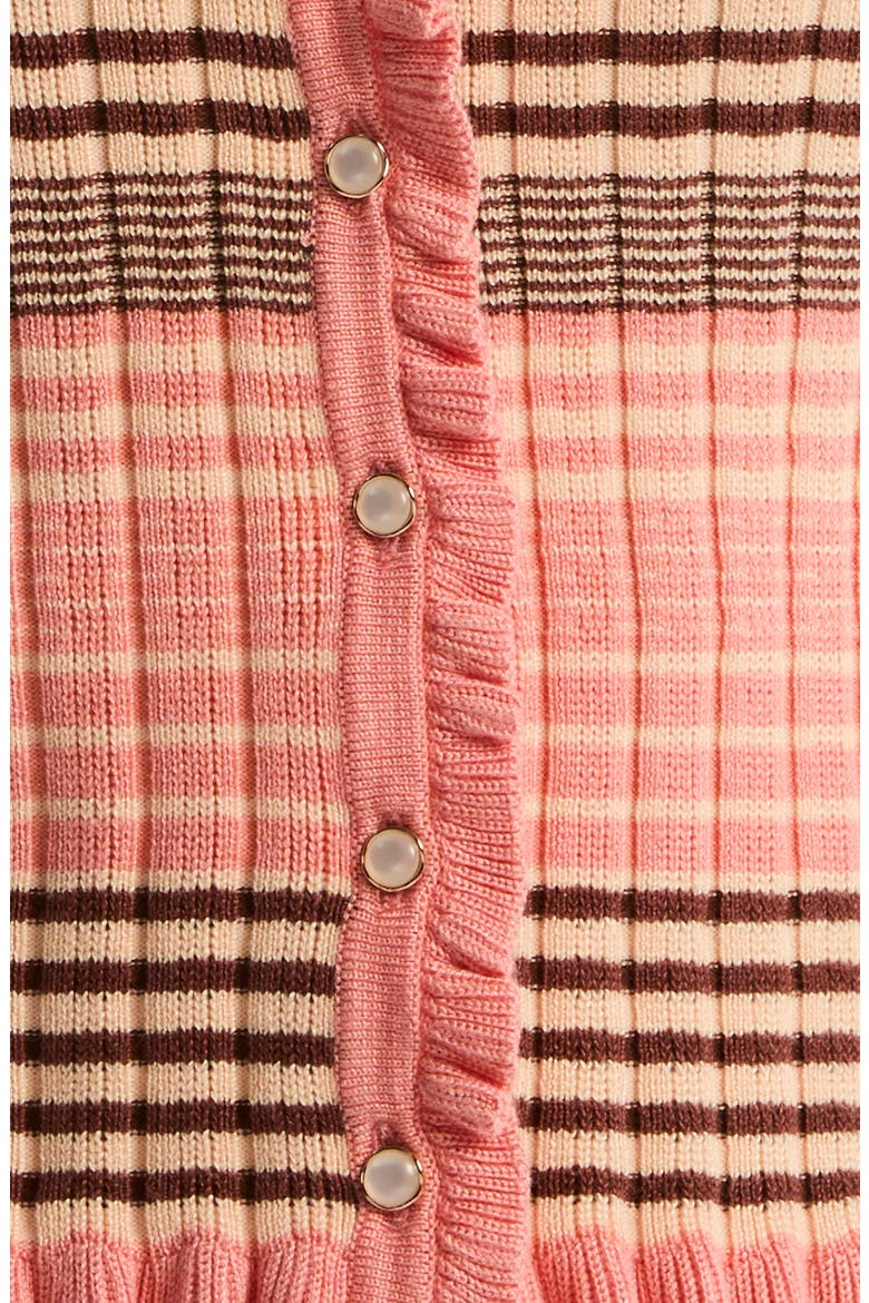 Ruffled V-Neck Cardigan, Alternate, color, CORAL HAZE