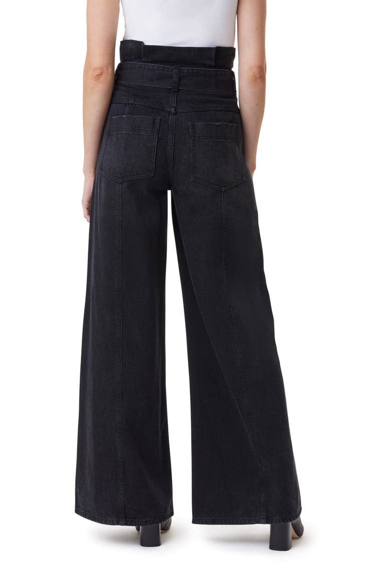High Waist Wide Leg Belted Denim Jeans, Alternate, color, WASHED BLACK