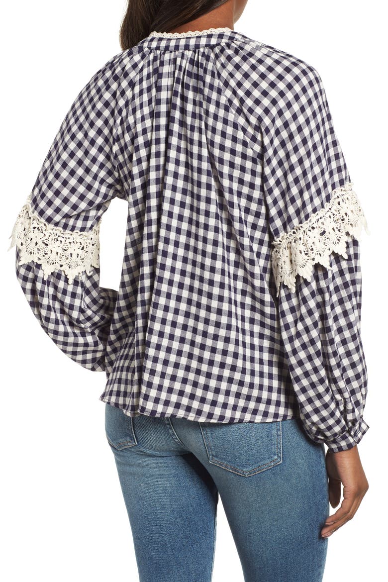 Gingham Check Peasant Top, Alternate, color, NAVY WHITE GINGHAM