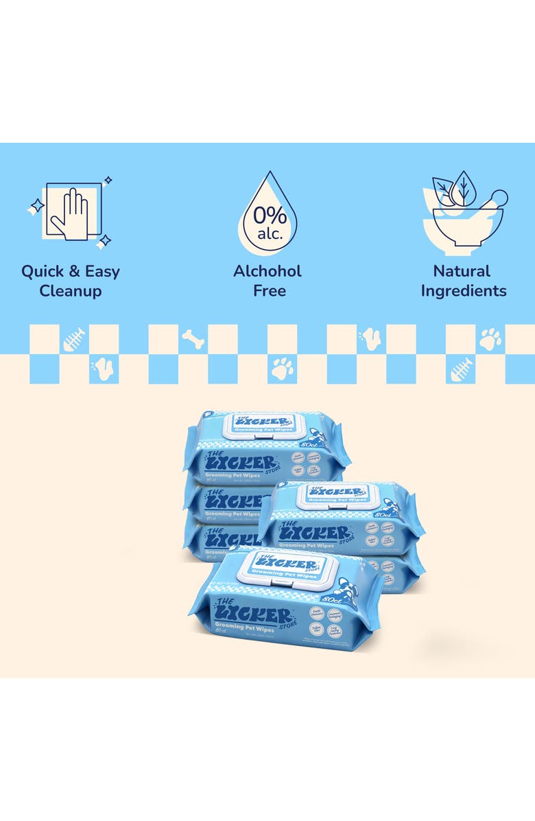 The Licker Store Dog Grooming Wipes, Hydrating & Hypoallergenic, Unscented, Aloe, Chamomile & Shea Butter, Alternate, color, White - 6Pack (80Ct)