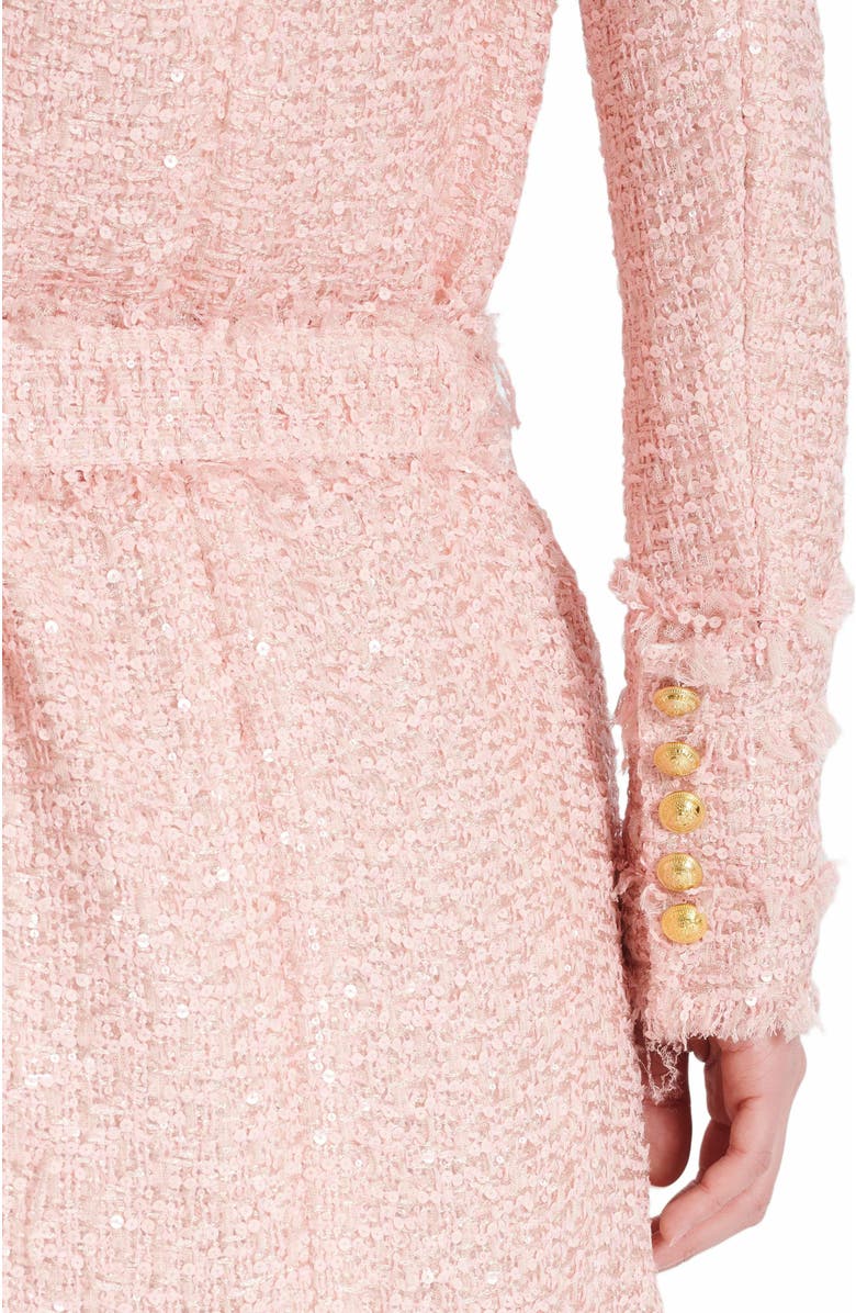 Balmain Sequinned Tweed Edge-To-Edge Jacket, Alternate, color, Pink