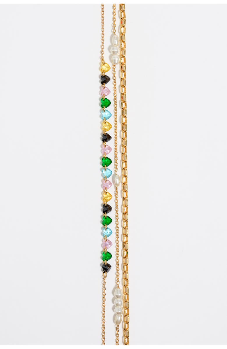 Bimba y Lola Triple-Layer Chain Heart Crystals Necklace, Alternate, color, 
