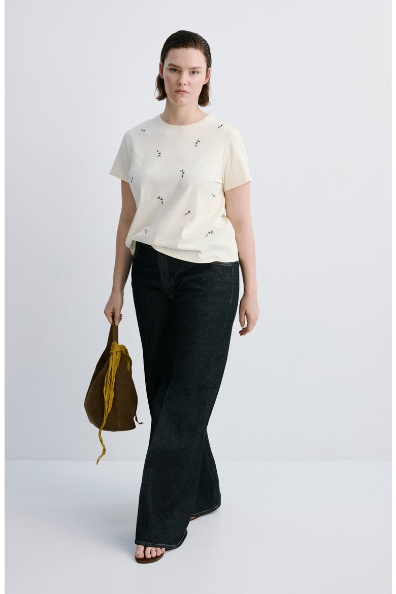Floral Embroidered Cotton T-Shirt, Alternate, color, VANILLA