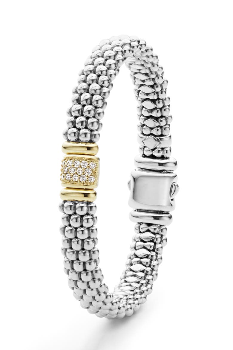 Diamond & Caviar Station Bracelet, Alternate, color, STERLING SILVER/ GOLD