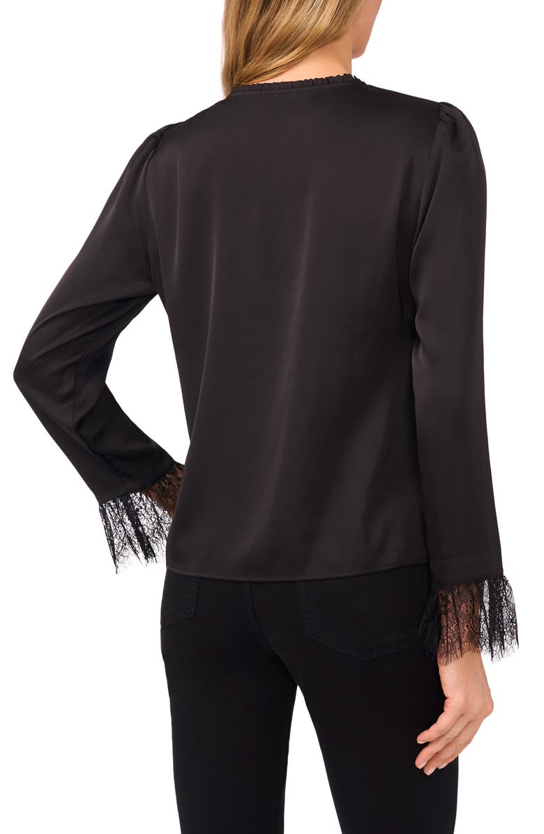 CeCe Pintuck Lace Trim Top, Alternate, color, Rich Black