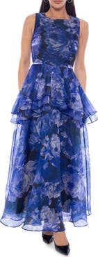 Oleg Cassini Sleeveless Print Organza Gown