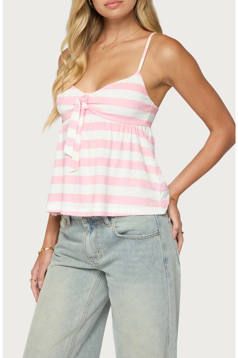 Michey Tie Front Babydoll Tank, Alternate, color, WHITE-AND-PINK