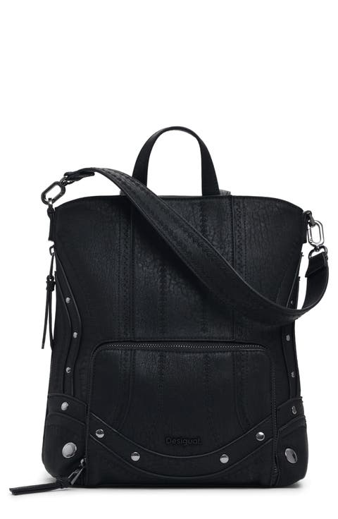 Mini Embroidered Faux Leather Backpack