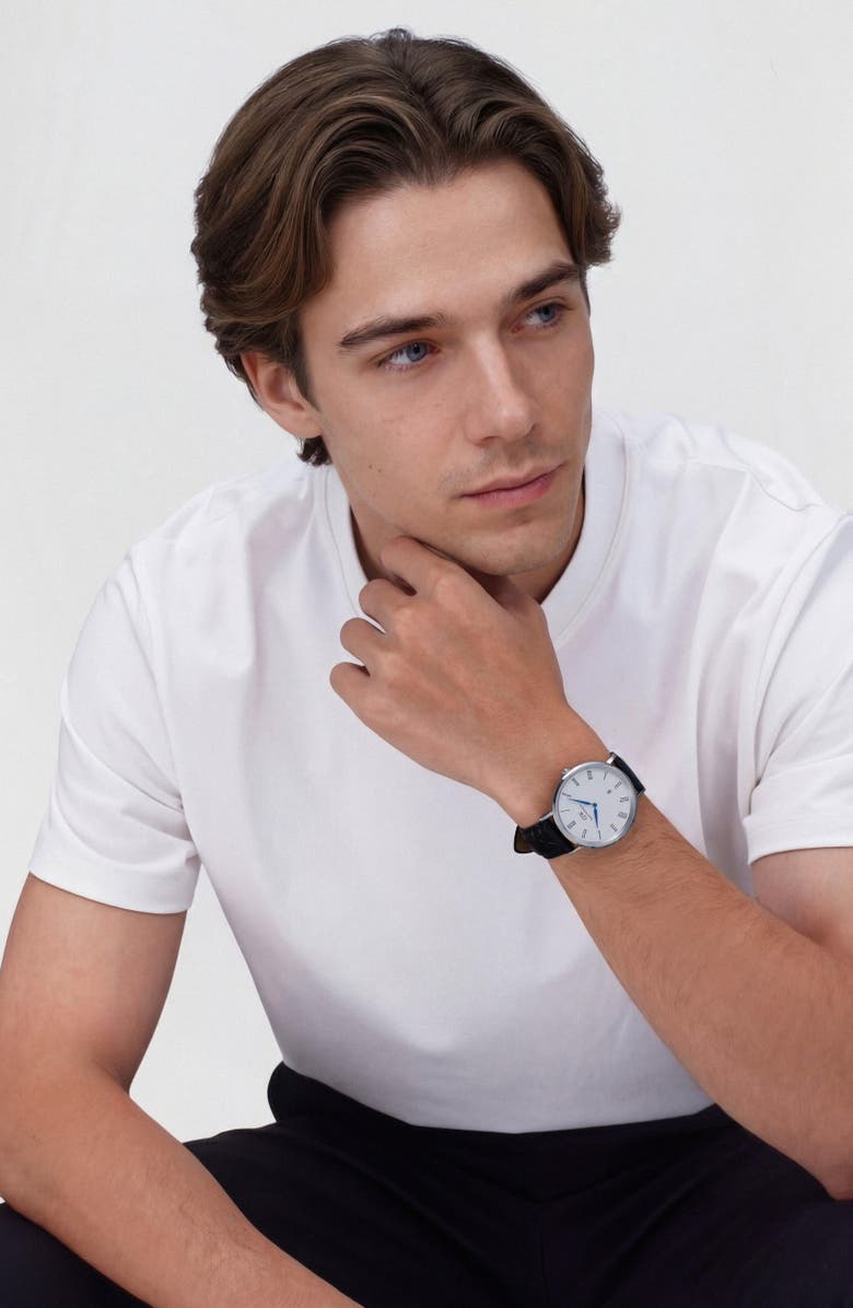 Daniel Wellington Classic Roman Numerals Leather Strap Watch, 40mm, Alternate, color, Silver-Tone