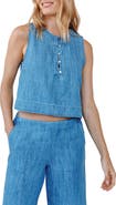 Bella Dahl Sleeveless Half Placket Crop Denim Pullover