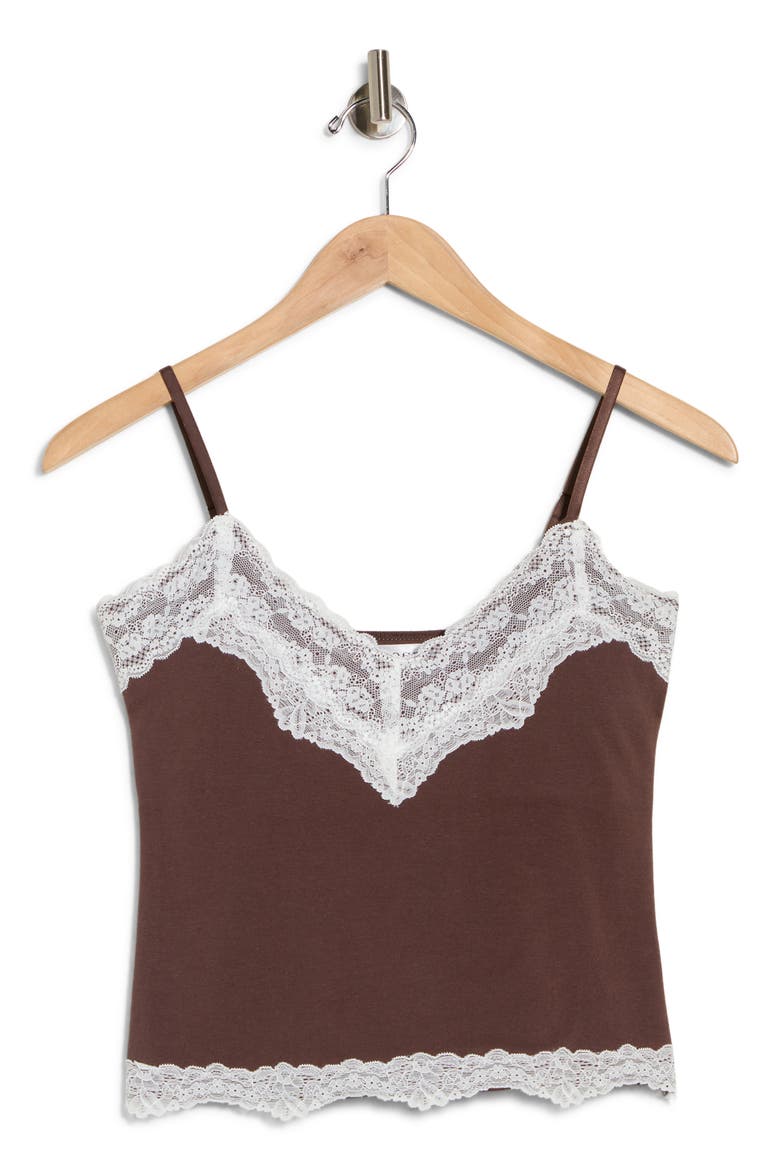 Lace-Trimmed Knit Cami, Alternate, color, BROWN/ CREME