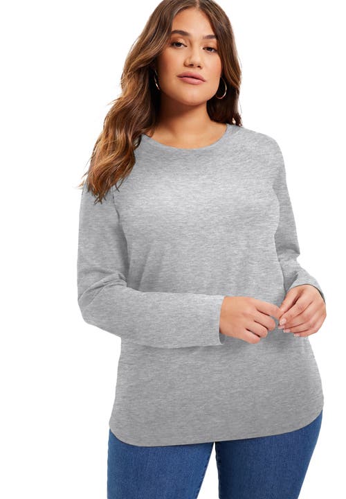June + Vie Long-sleeve Crewneck One + Only Tee In Gray