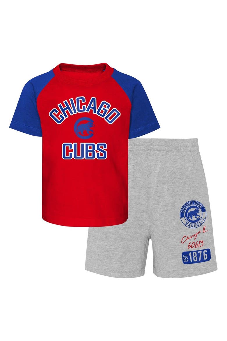 Infant Red/Heather Gray Chicago Cubs Ground Out Baller Raglan T-Shirt and Shorts Set, Main, color, Red