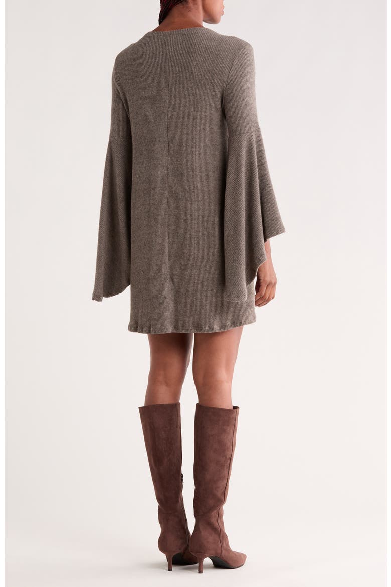 Flare Sleeve Minidress, Alternate, color, HEATHER BROWN
