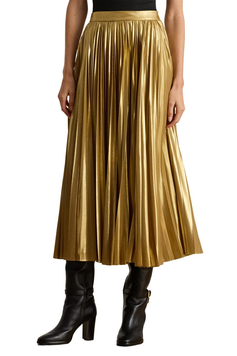 Pleated Metallic Chiffon Midi Skirt, Main, color, RELIC GOLD/ GOLD FOIL