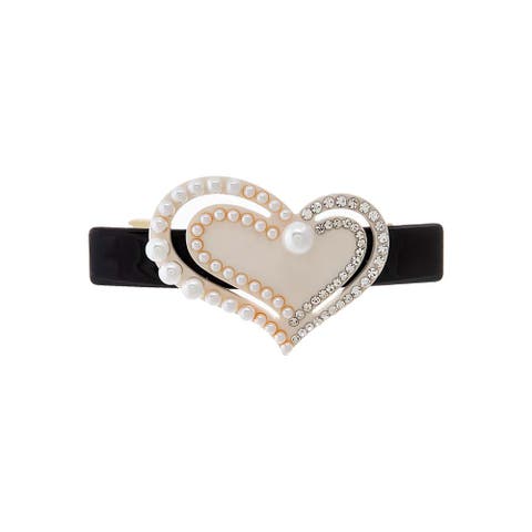 Pearl & Rhinestone Cutout Heart Barrette