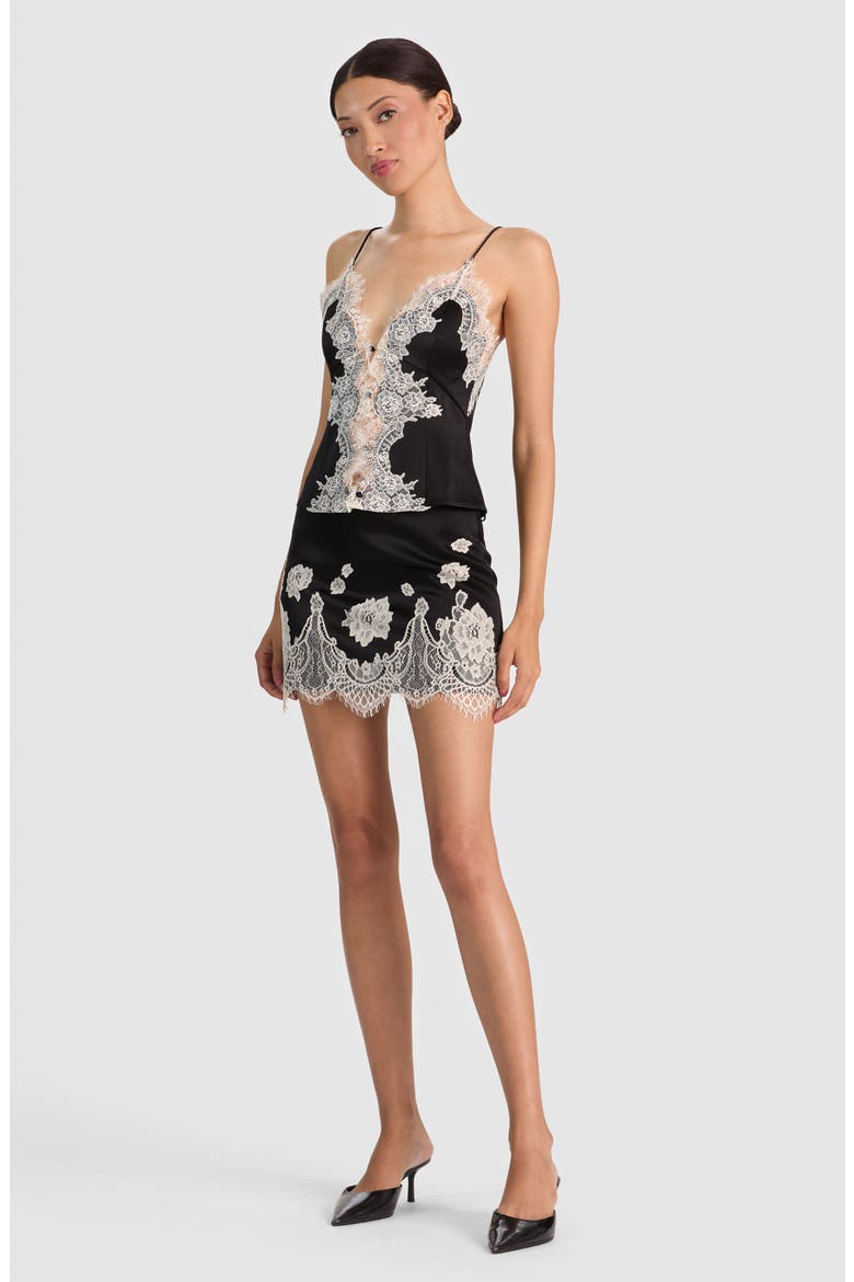 Rubi Lace Trim Miniskirt, Alternate, color, BLACK/ CHINO