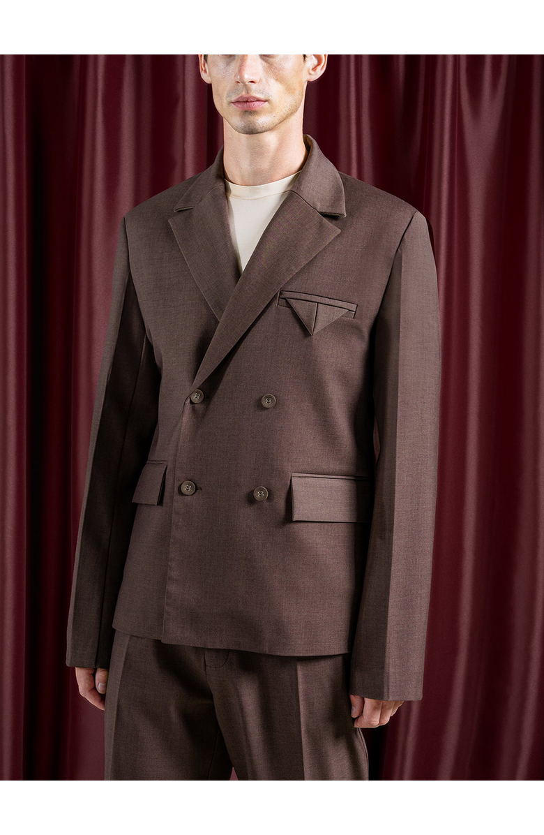 Manière De Voir Didier Double Breasted Twill Suit Jacket, Main, color, Brown