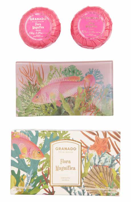 GRANADO Flora Magnífica Bar Soap Duo & Glass Tray 3-Piece Gift Set