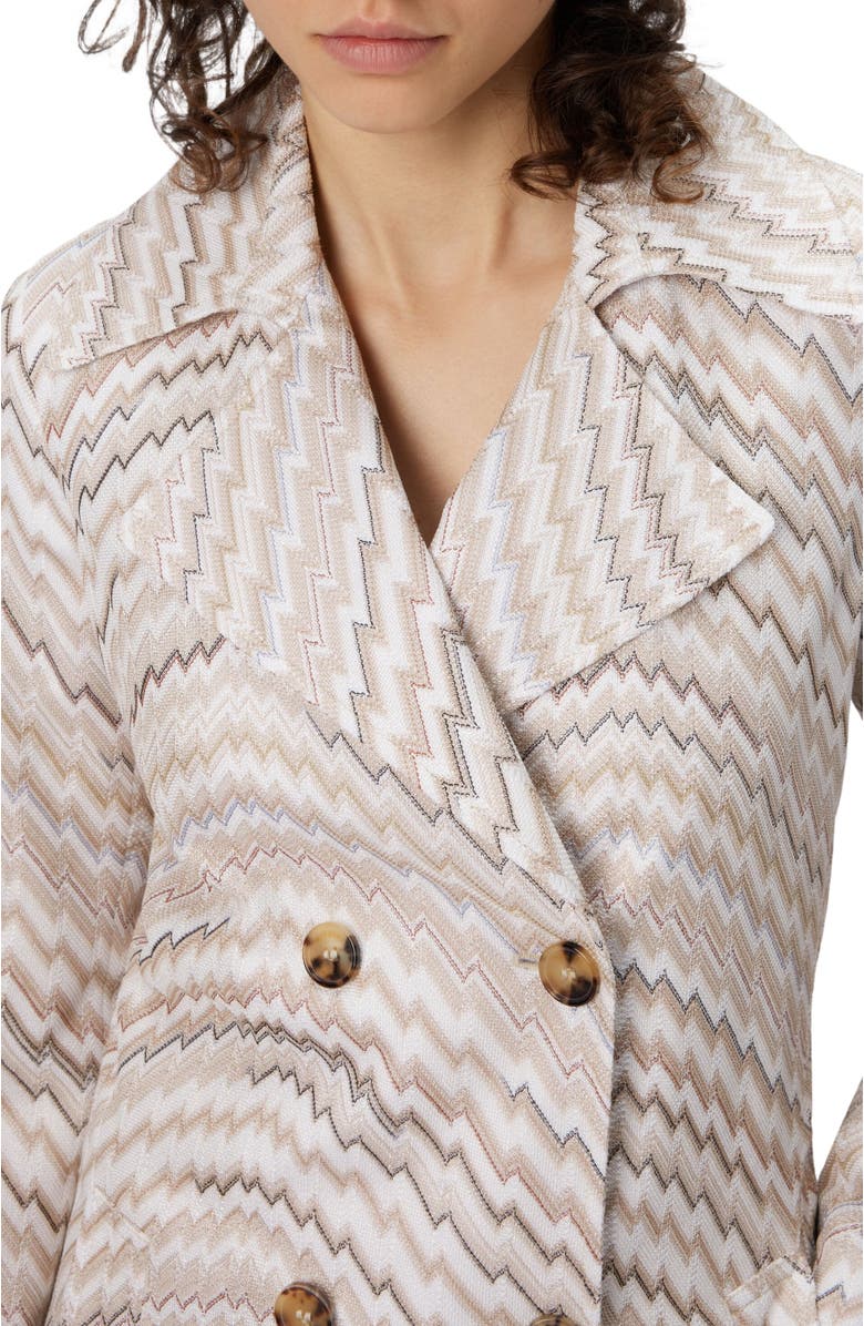 Missoni Double-breasted Trench Coat With Wavy Zigzag Pattern, Alternate, color, White & Beige