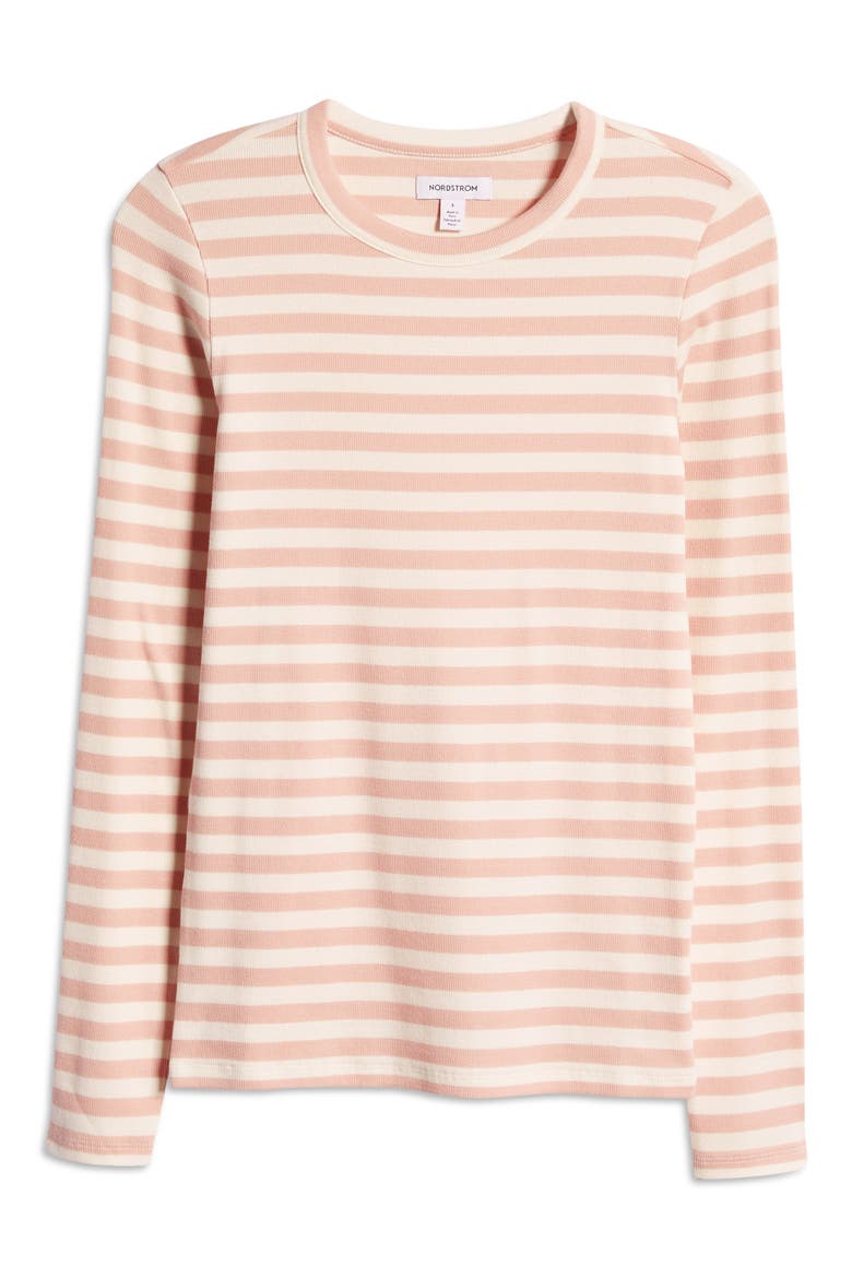 Everyday Stretch Pima Cotton Ribbed T-Shirt, Alternate, color, PINK- IVORY STRIPE