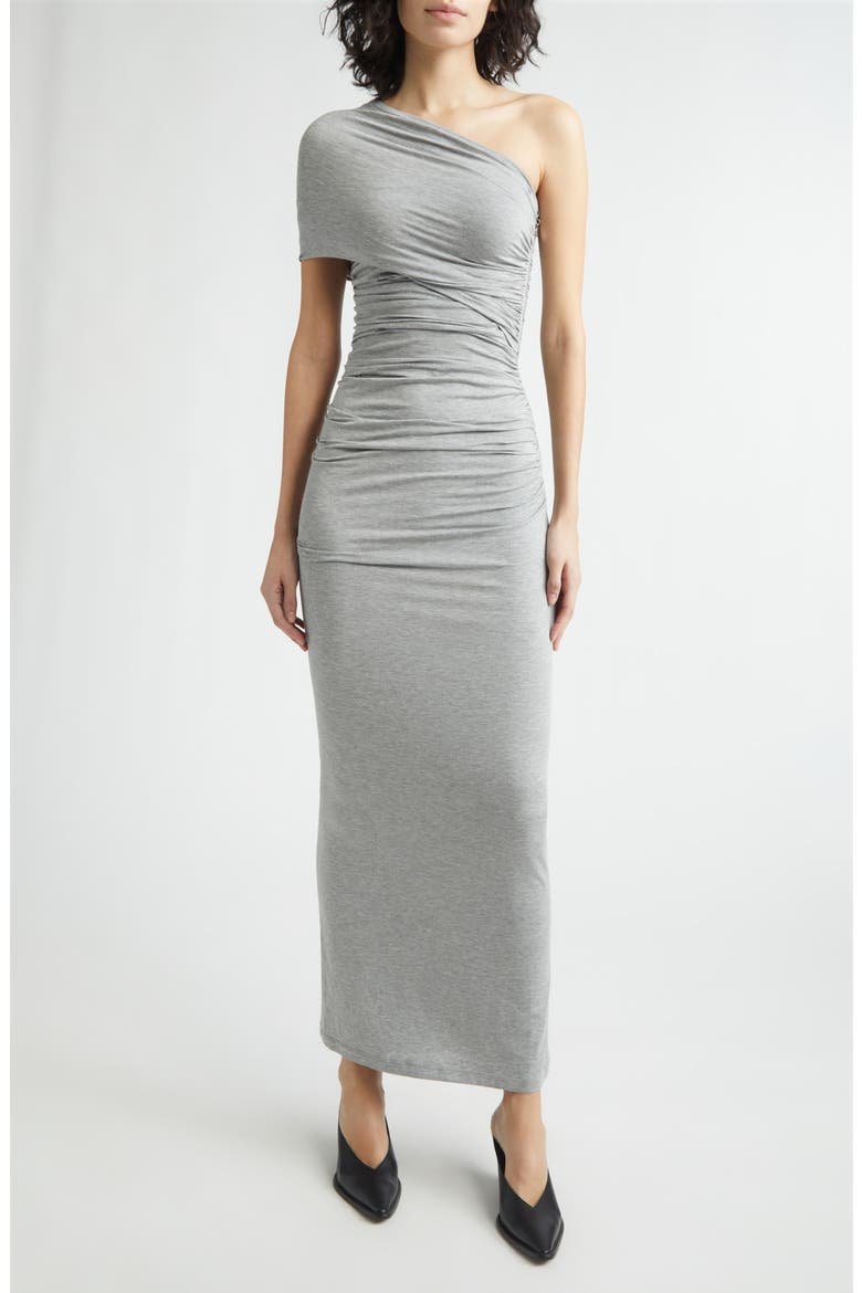 One-Shoulder Twisted Jersey Dress, Main, color, GREY MELANGE