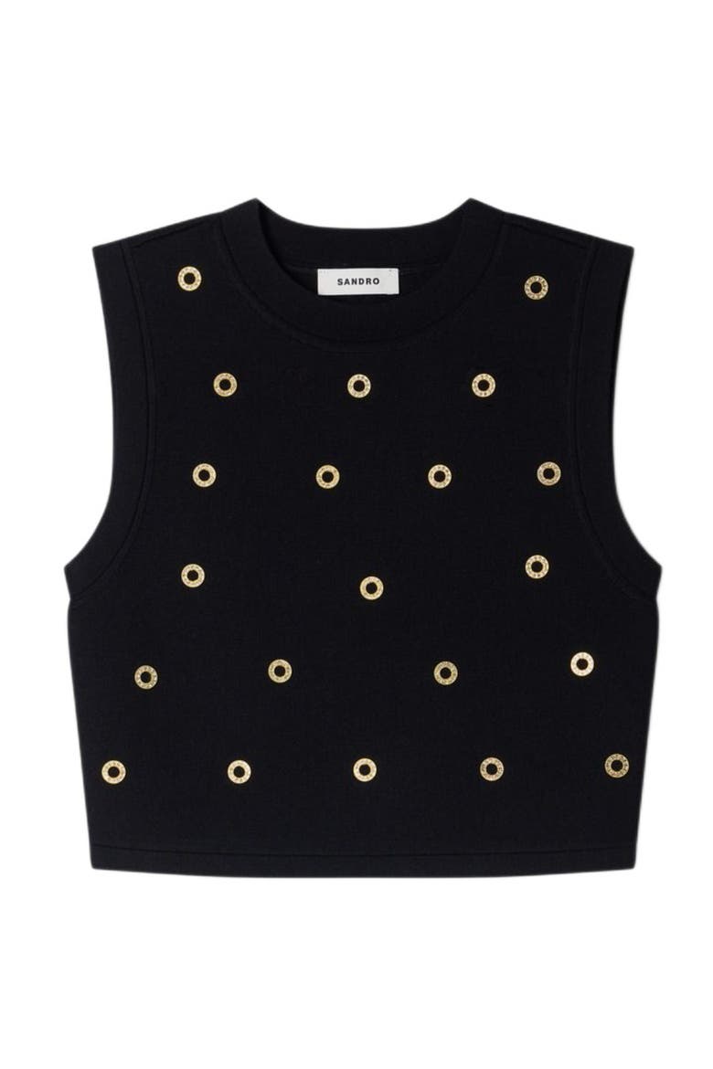 Studded knit top, Alternate, color, Black