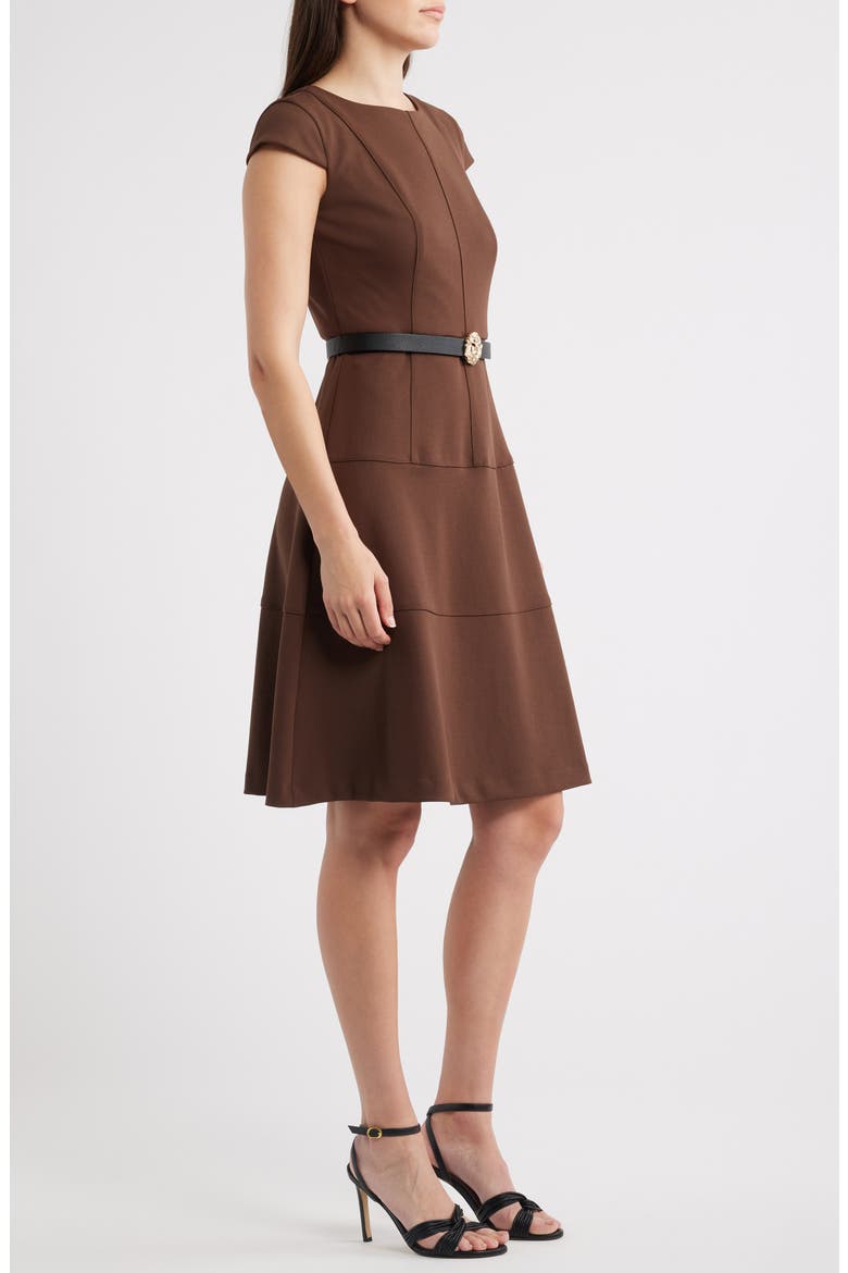 Heritage Belted Scuba Crepe Dress, Alternate, color, MOLASSES