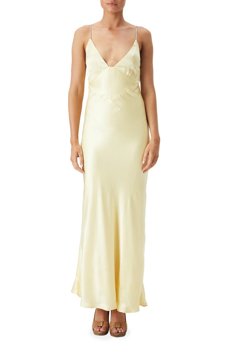 Capri Diamanté Strap Satin Slip Dress, Main, color, CANARY YELLOW
