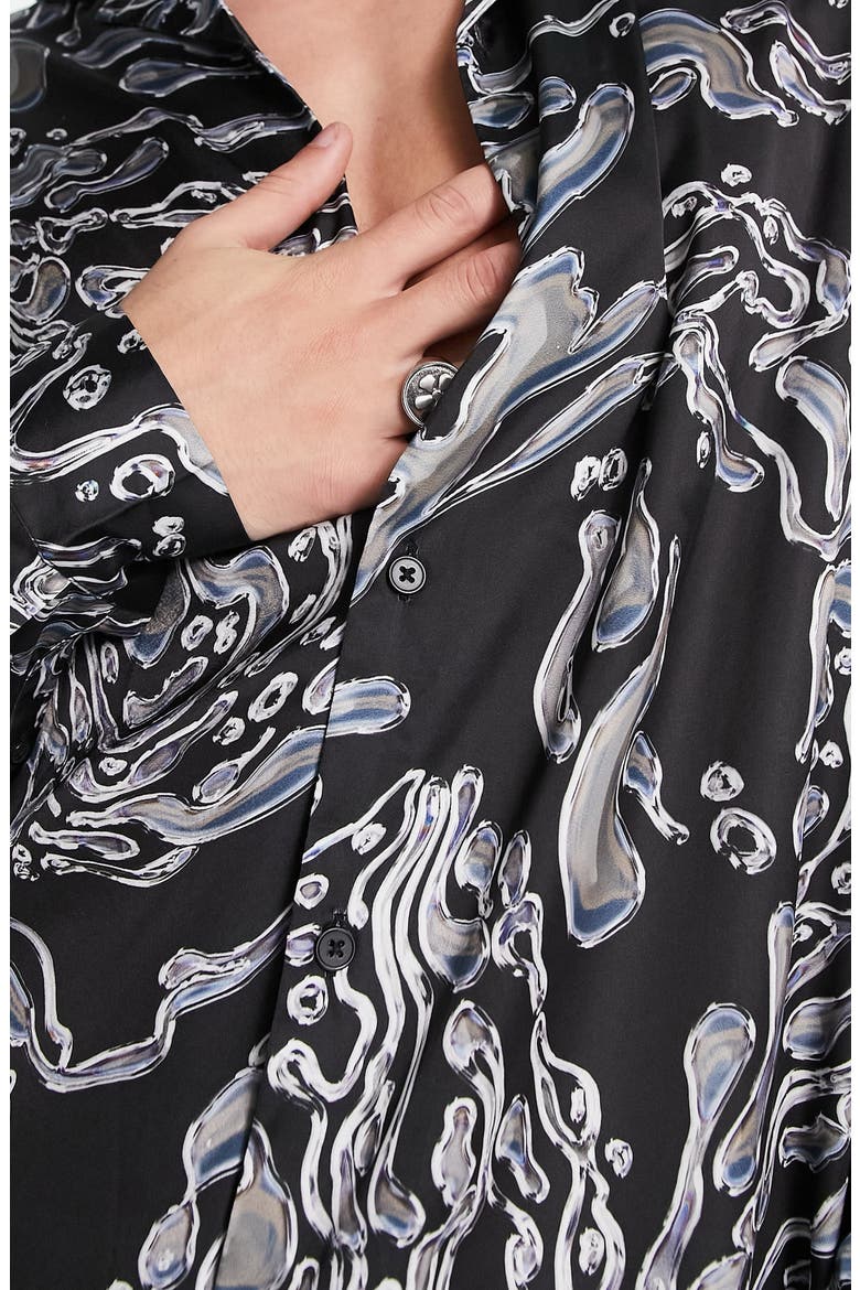 Relaxed Fit Metallic Button-Up Camp Shirt, Alternate, color, BLACK
