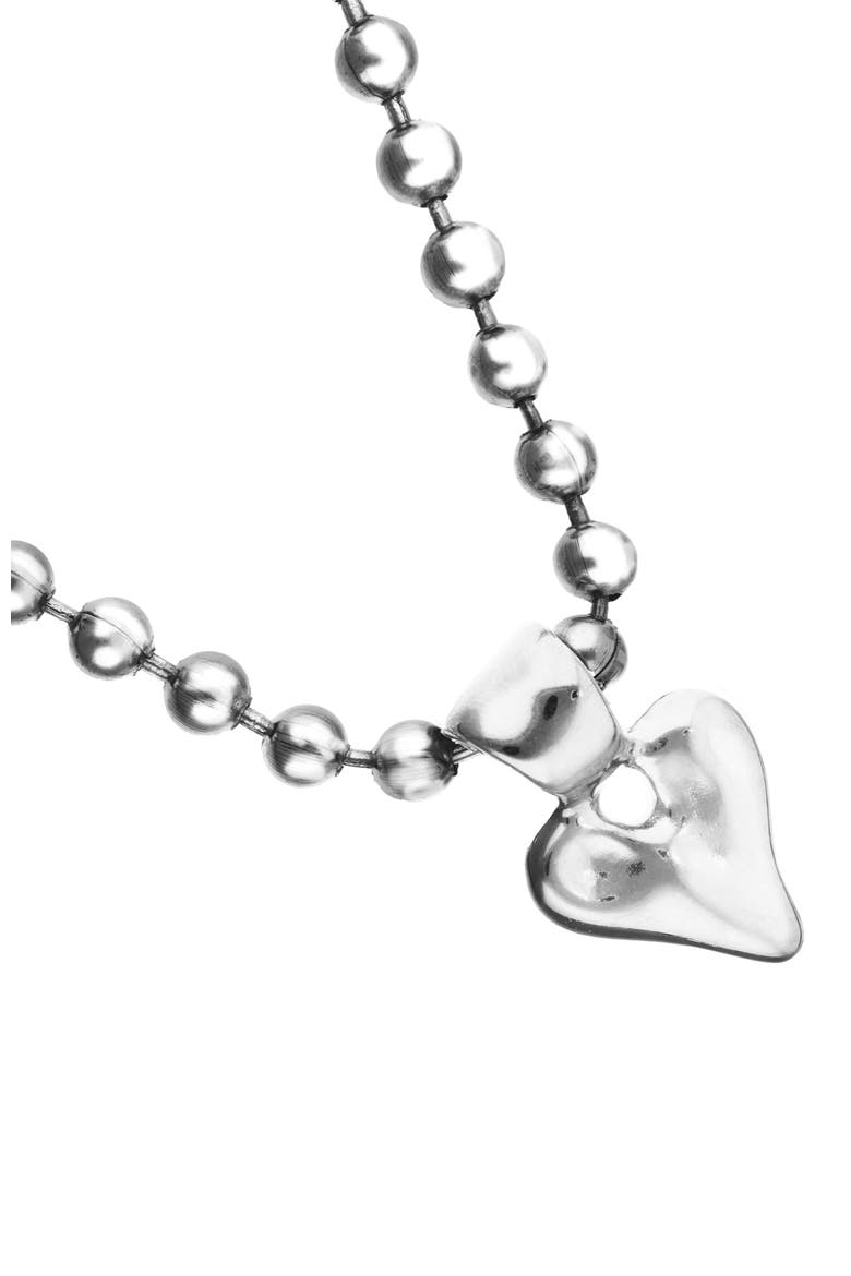 Sterling Silver Plated Ball Necklace With Heart Detail, Alternate, color, Silver