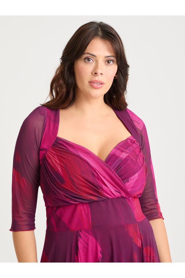 Elizabeth Abstract Print Mesh Maxi Gown, Alternate, color, Wine Abstract