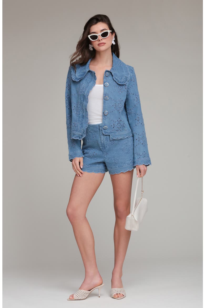 Crop Stretch Cotton Eyelet Jacket, Alternate, color, SEA BLUE WASH