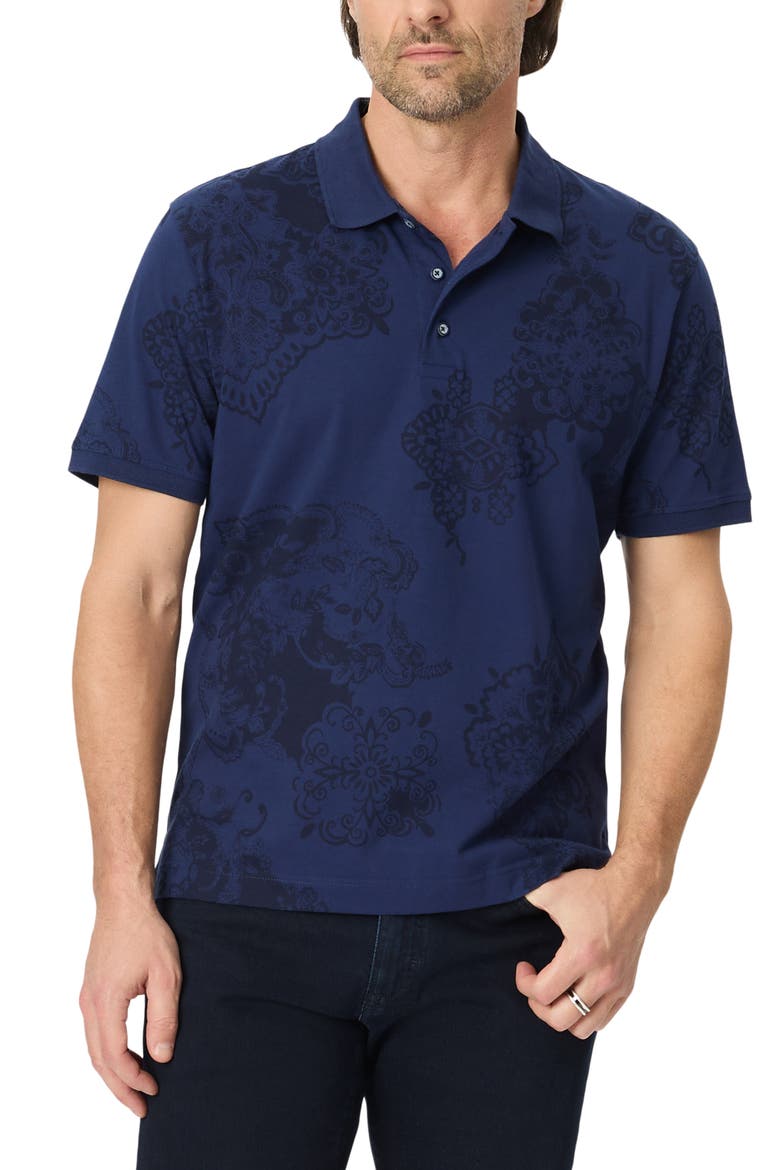 Linford Paisley Cotton Polo, Main, color, NAVY