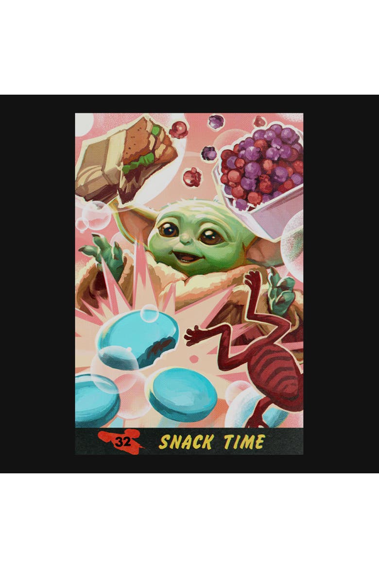 Girls Star Wars The Mandalorian and Grogu The Child Snack Time Comic Art T Shirt, Alternate, color, Black