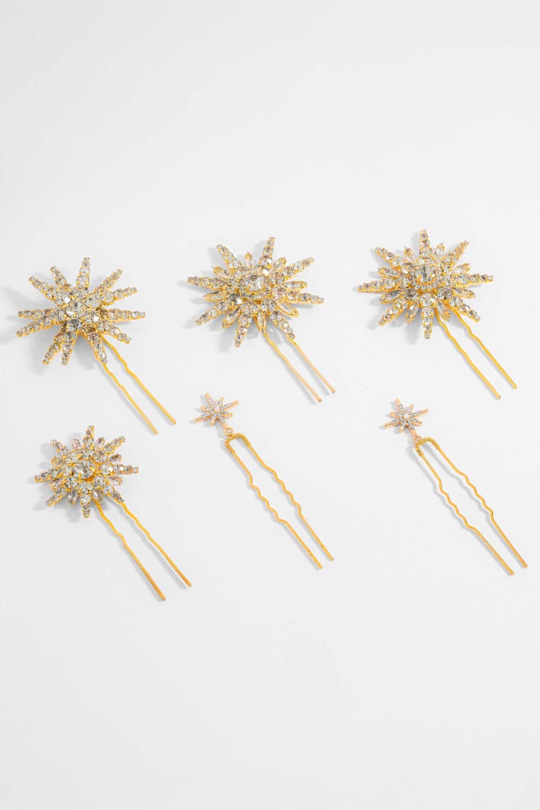 Celeste Crystal U Hair Pins - Set of 6 - Gold, Main, color, Gold