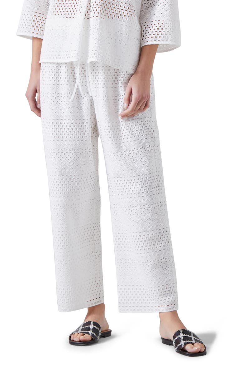 Edie Broderie Straight Leg Pants, Main, color, WHITE