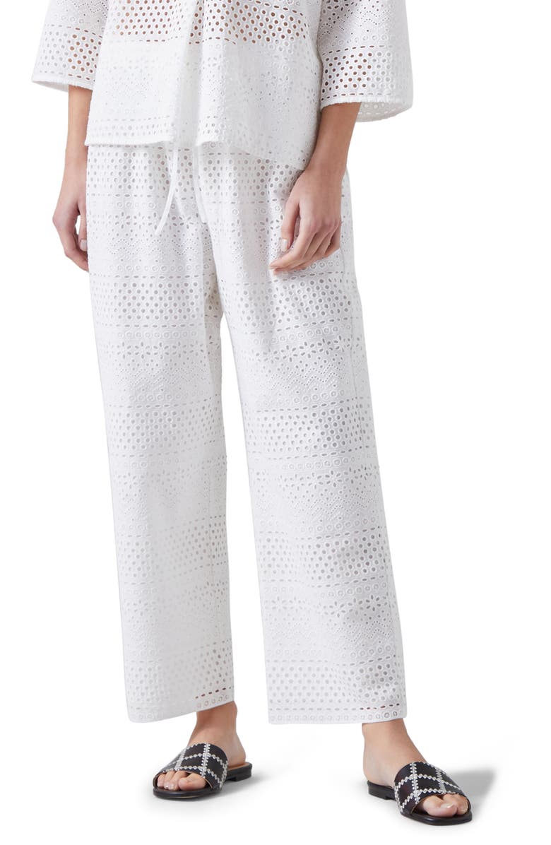 LK Bennett Edie Broderie Straight Leg Pants, Main, color, White