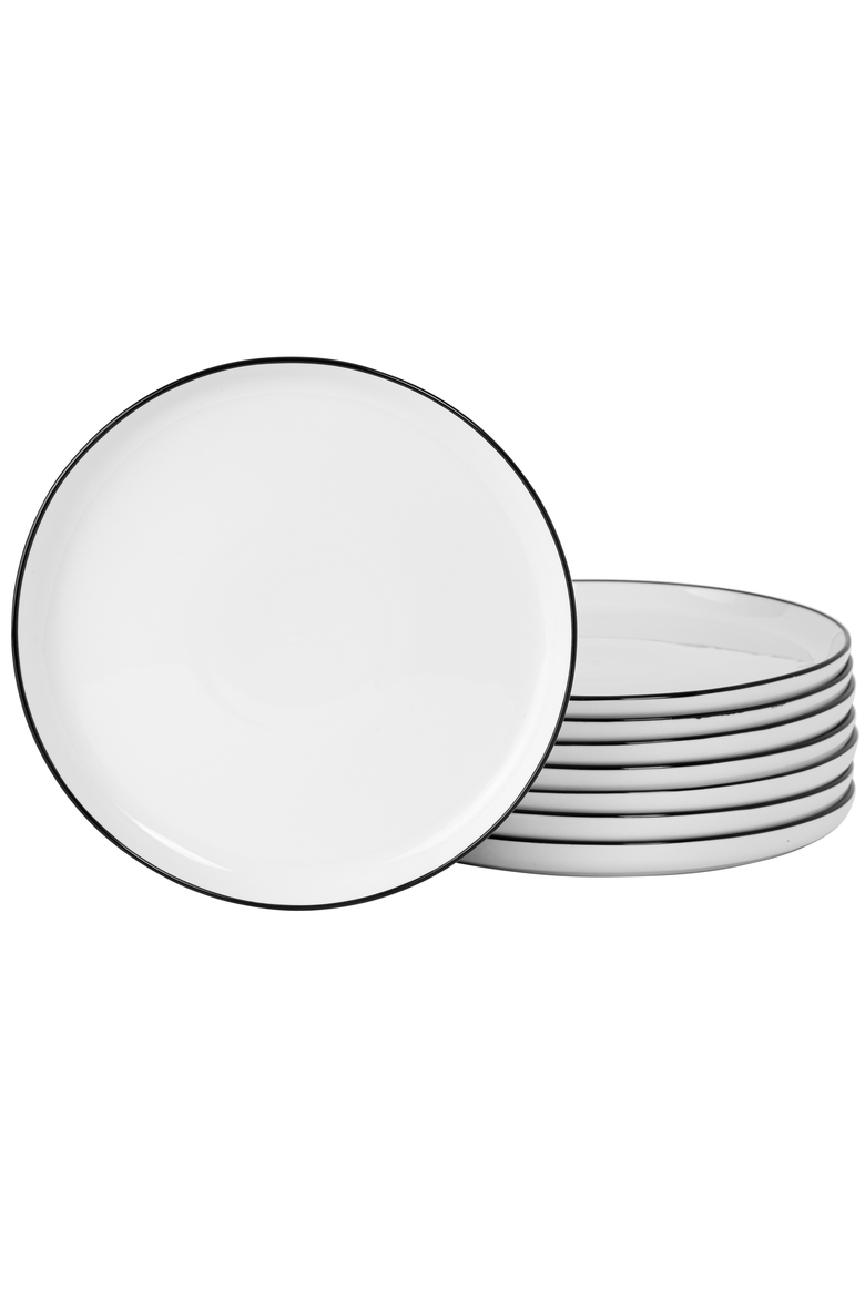 Oslo 8 Piece Porcelain Dinner Plate Set, Alternate, color, White with Black Rim