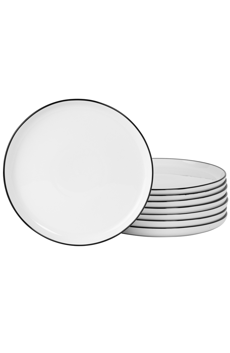 Gibson Home Oslo 8 Piece Porcelain Dinner Plate Set, Alternate, color, White With Black Rim