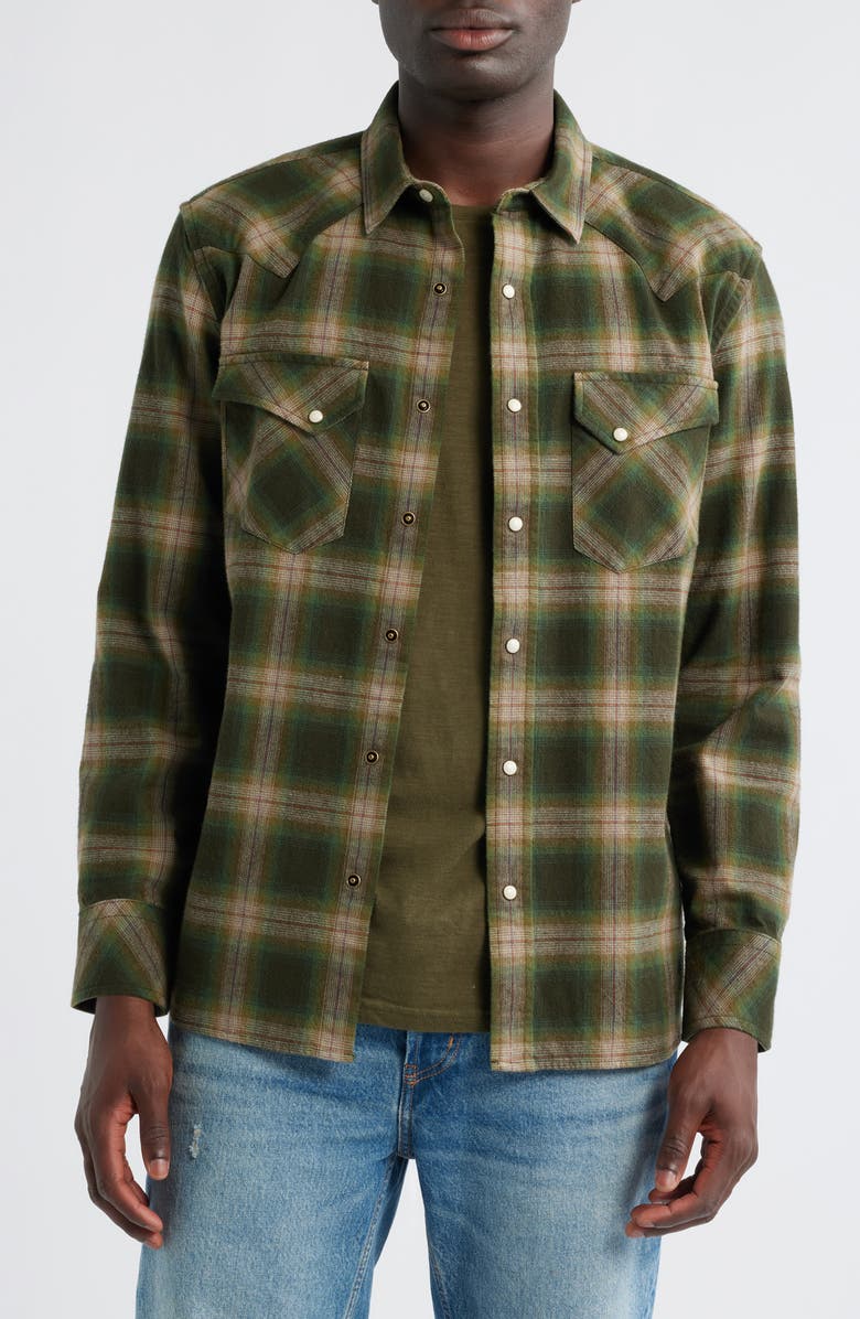 Pendleton Wyatt Plaid Cotton Snap-Up Shirt, Main, color, Olive Multi Plaid