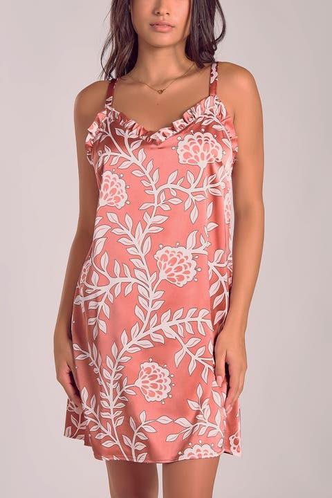 Satin Nightgown with Ruffle Neckline