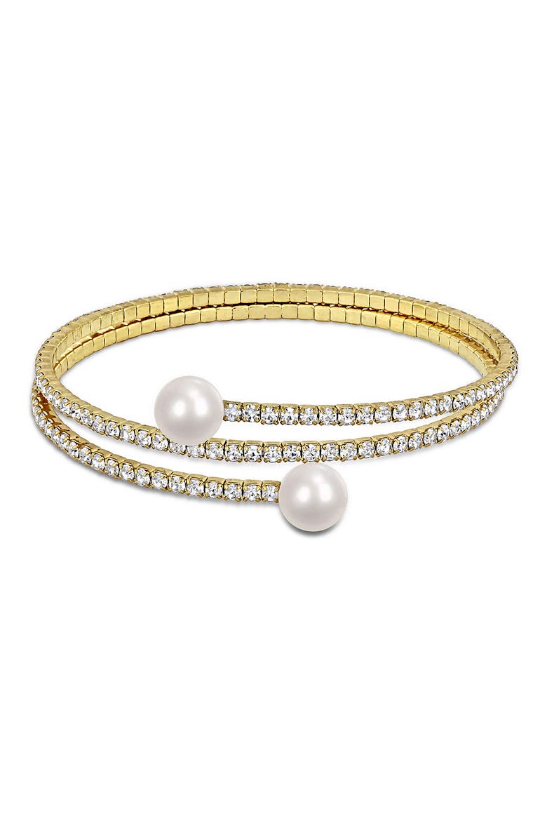 8-8.5mm Cultured Freshwater Pearl Bypass Bracelet, Main, color, METALLIC SILVER