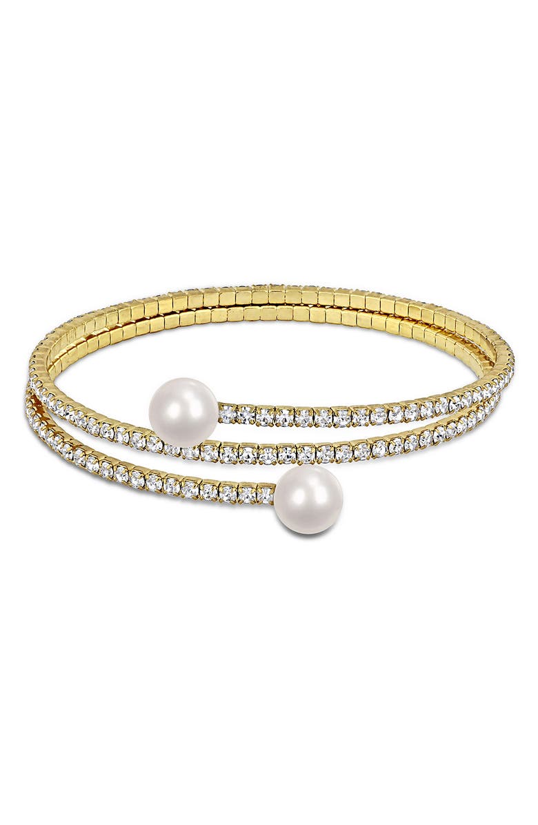 DELMAR 8-8.5mm Cultured Freshwater Pearl Bypass Bracelet, Main, color, Metallic Silver