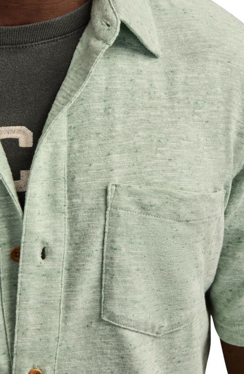 Lucky Brand Slub Knit Short Sleeve Cotton Blend Button-up Shirt In Green