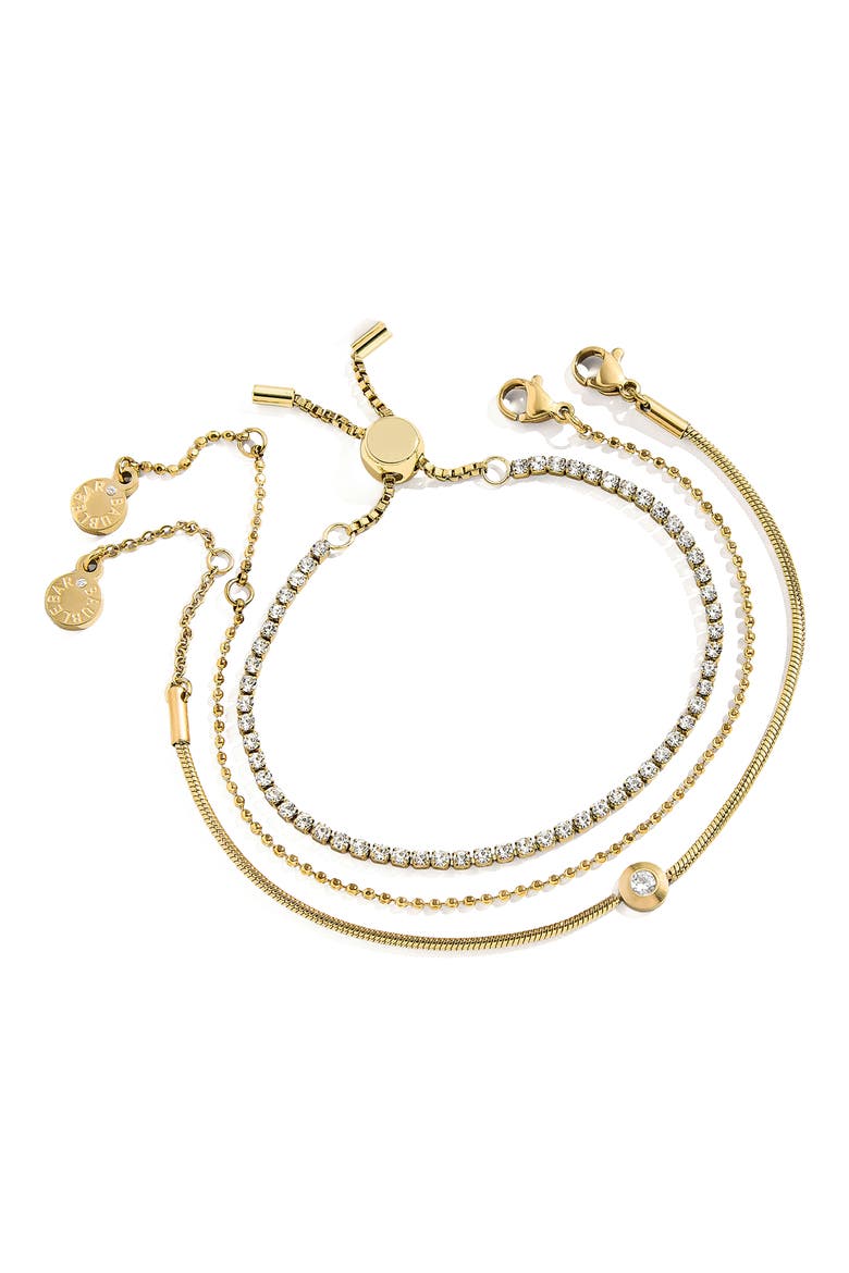 Catherine Set of 3 Water Resistant Bracelets, Main, color, GOLDTONE PLATE/ CUBIC ZIRCONIA